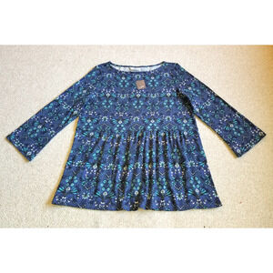 NWT Womens Top-J. JILL-navy/aqua/white floral cotton knit peplum Cottagecore-M